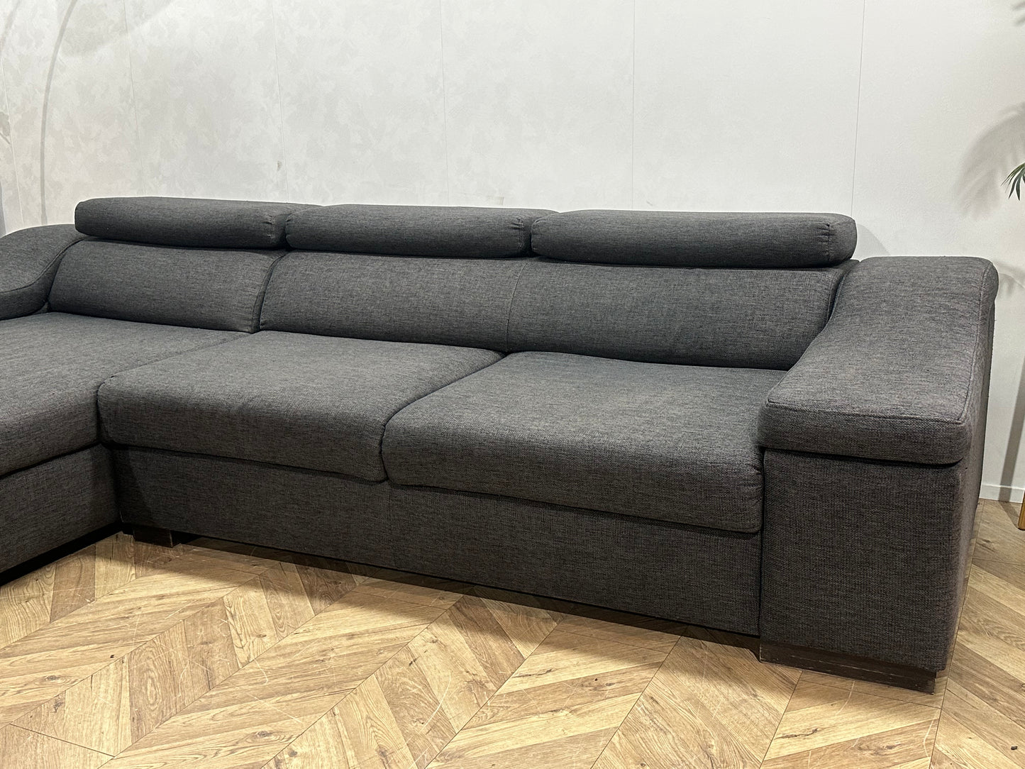 Grijze Design Hoekbank ~ Verstelbare Hoofdsteunen