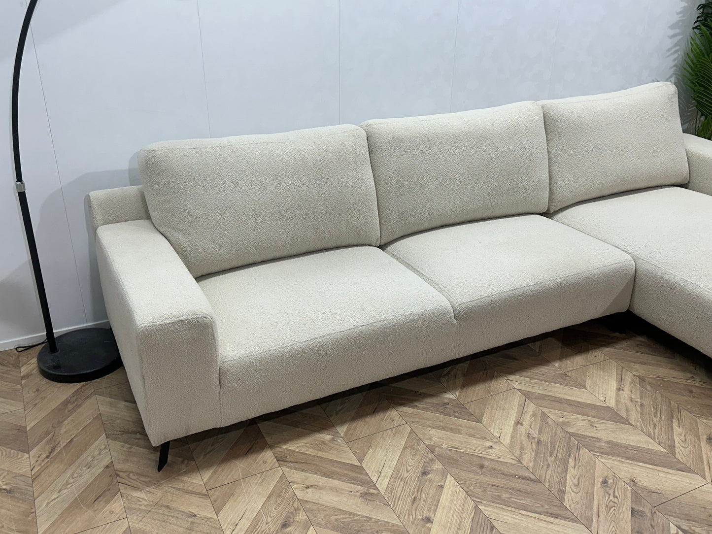 !Showroommodel! Crème Bouclé Stoffen Hoekbank