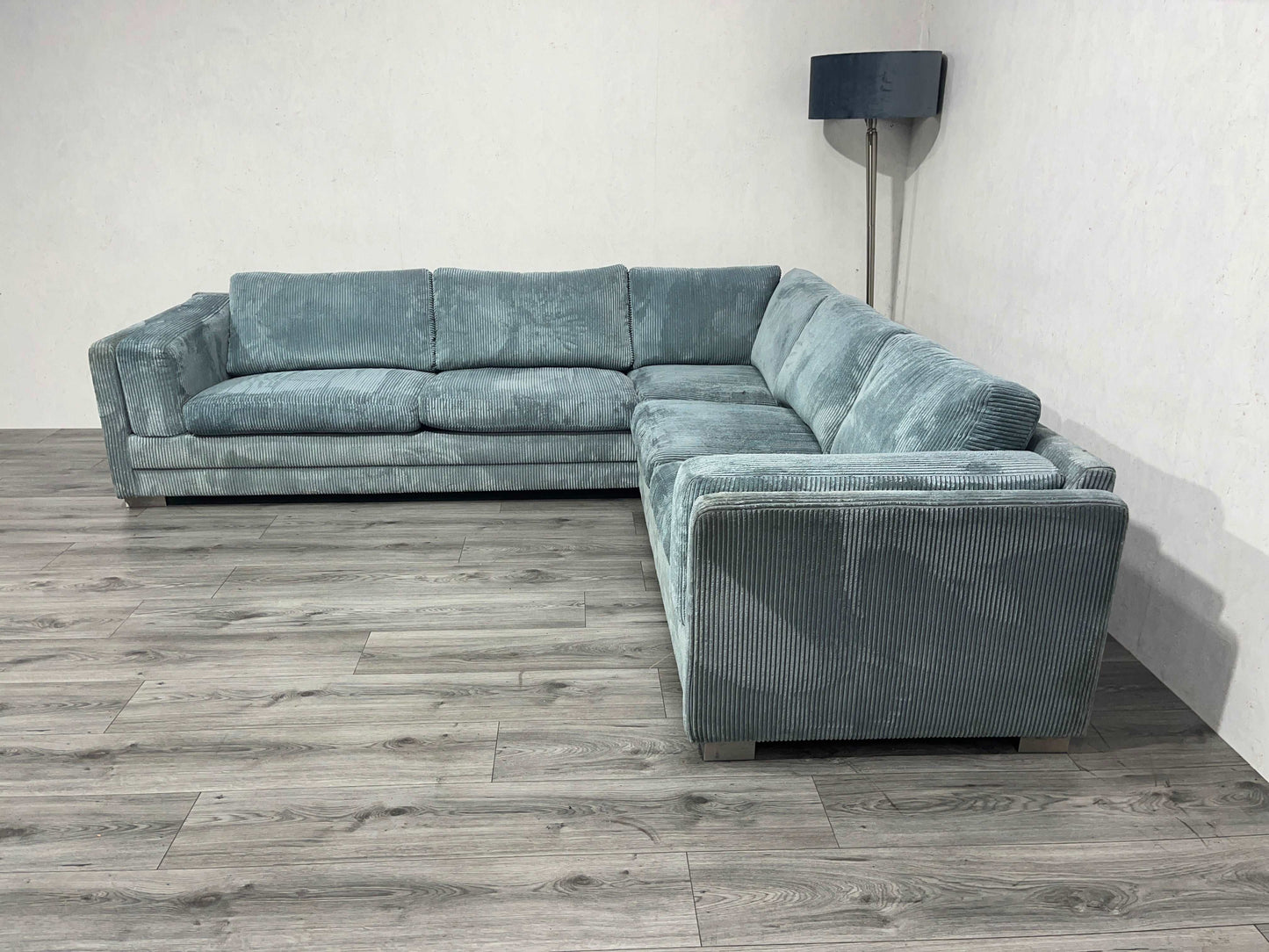 Licht Blauwe Ribstof Hoekbank