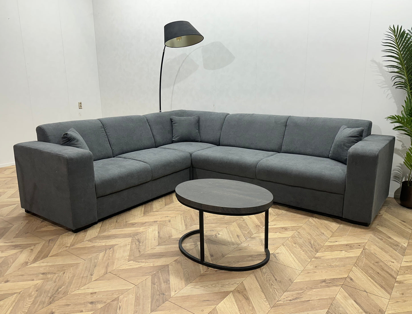 !Showroommodel! Antraciet Suède Stoffen Hoekbank