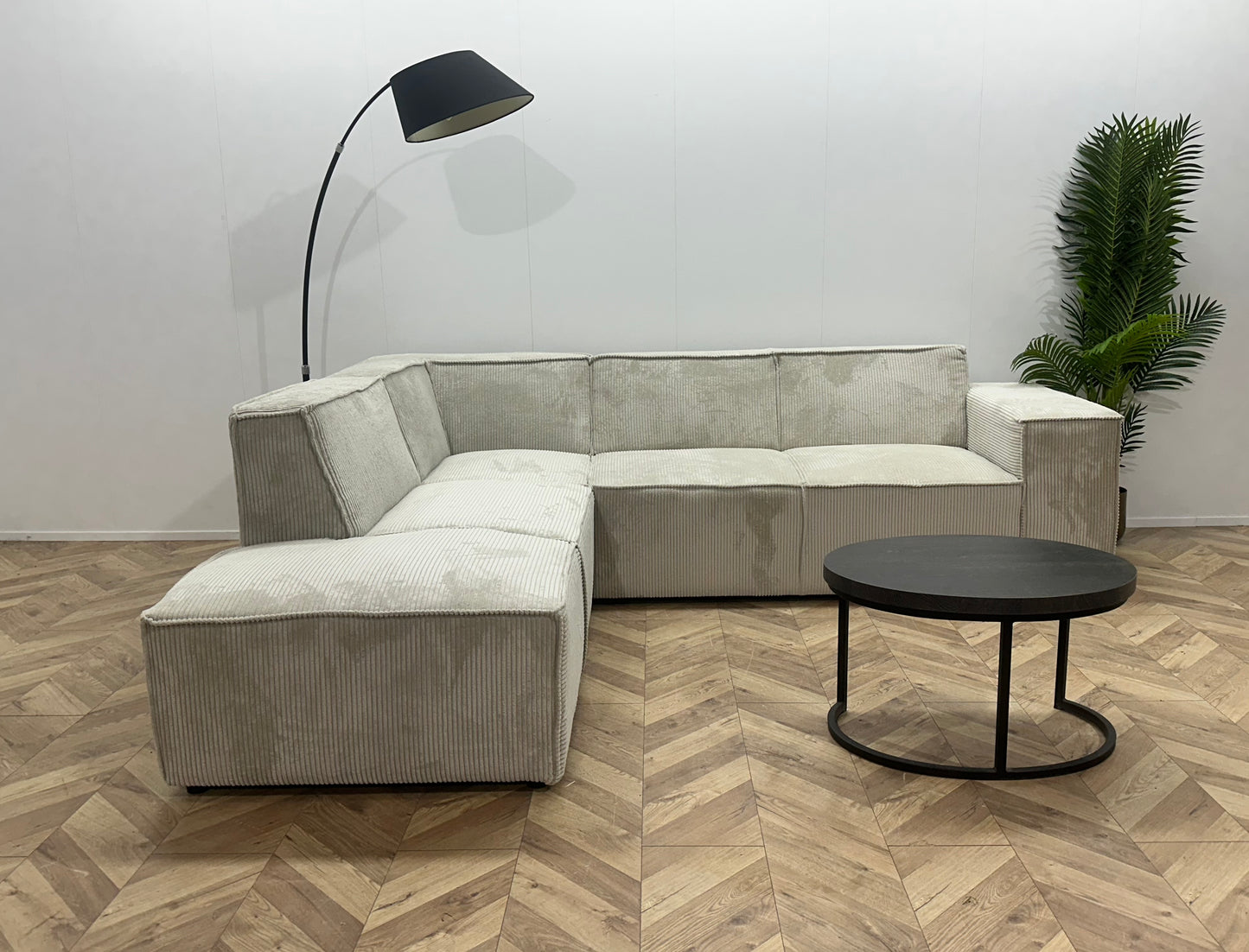 !Showroommodel! Crème Ribstof Hoekbank