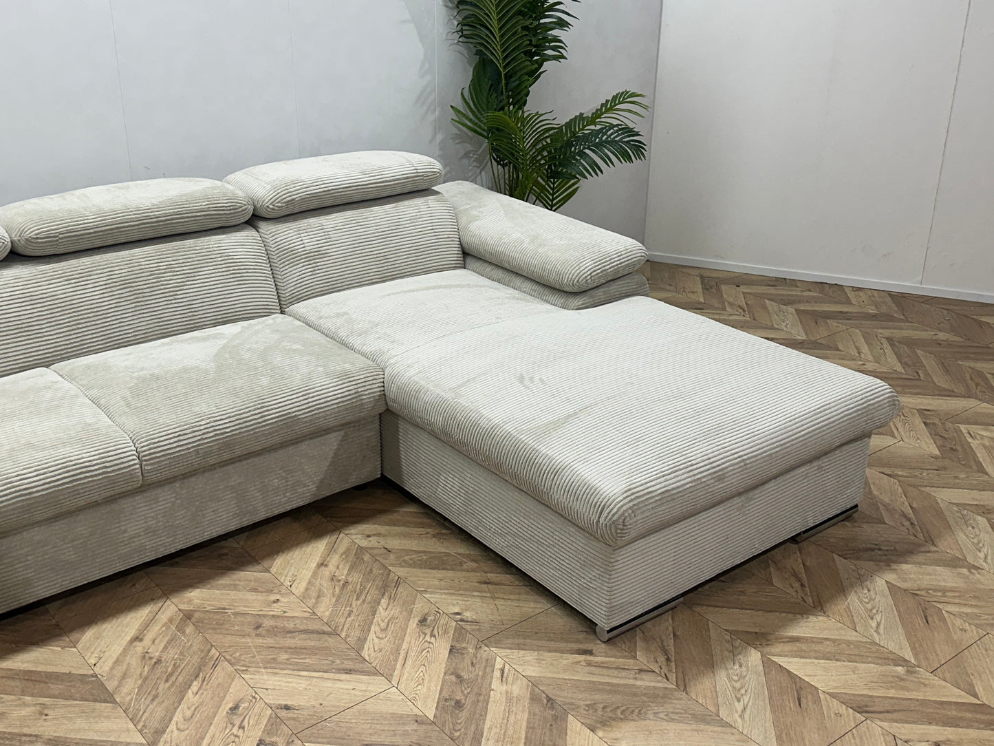 !Showroommodel! Witte/Crème Ribstof U Bank ~ Verstelbare Hoofdsteunen