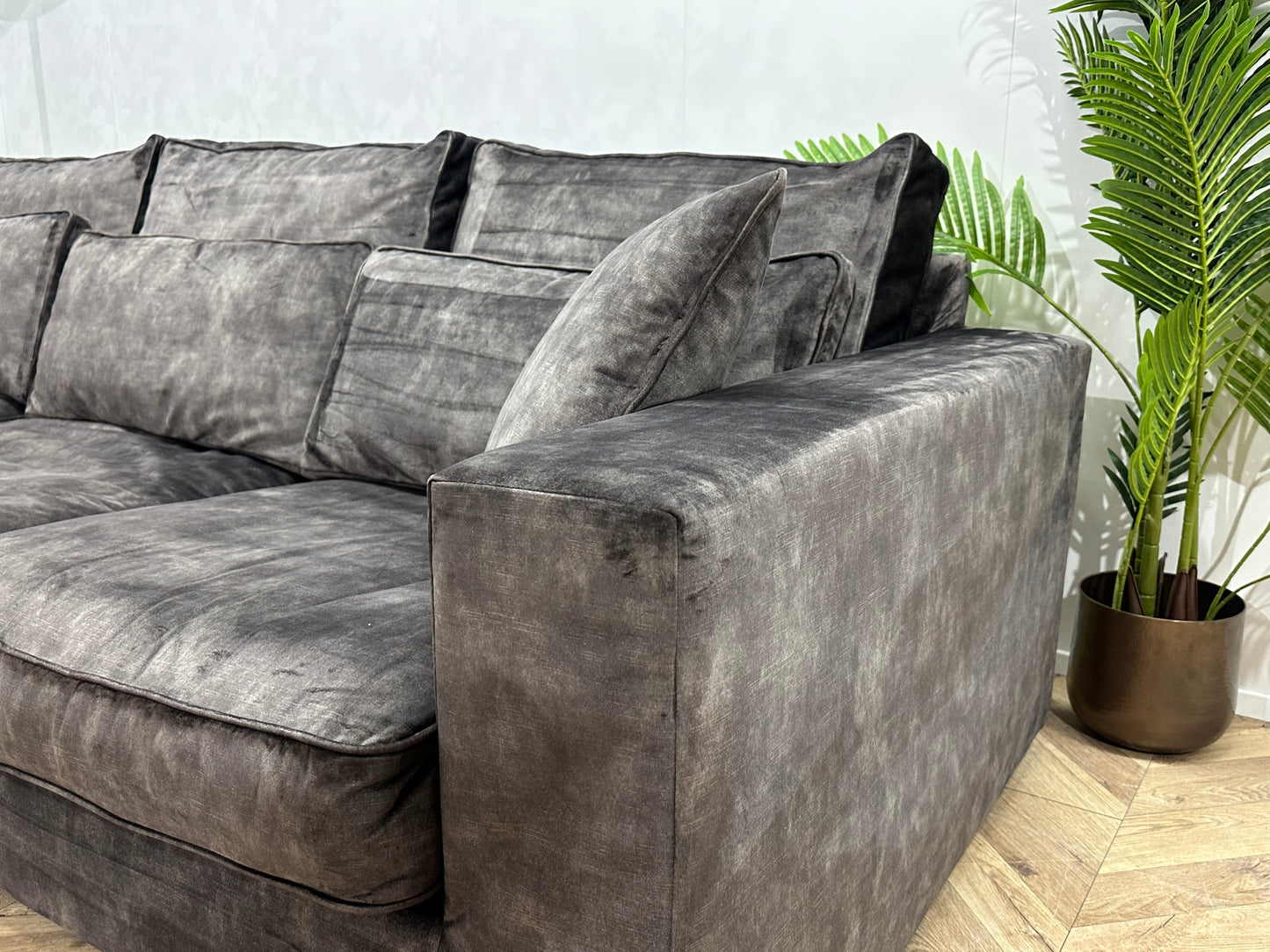 Antraciet Velvet Hoekbank ~ Losse Kussens Met Afneembare Hoezen