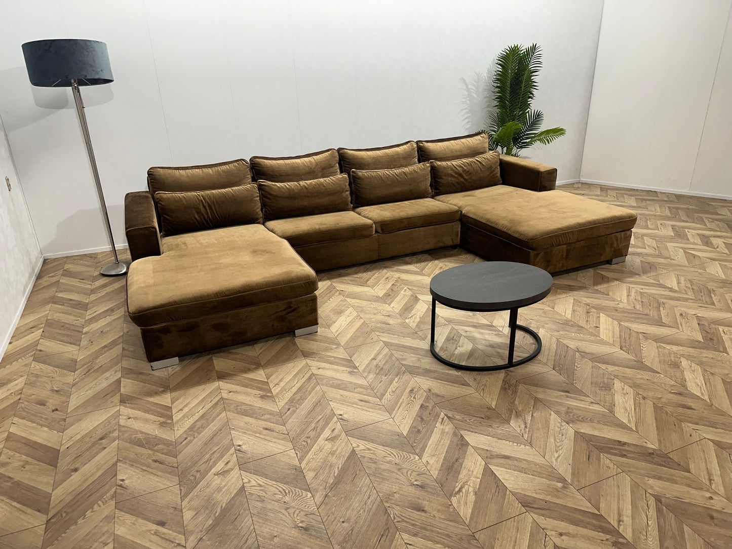 Bruine/Gouden Velvet U Bank ~ Losse Kussens Met Afneembare Hoezen