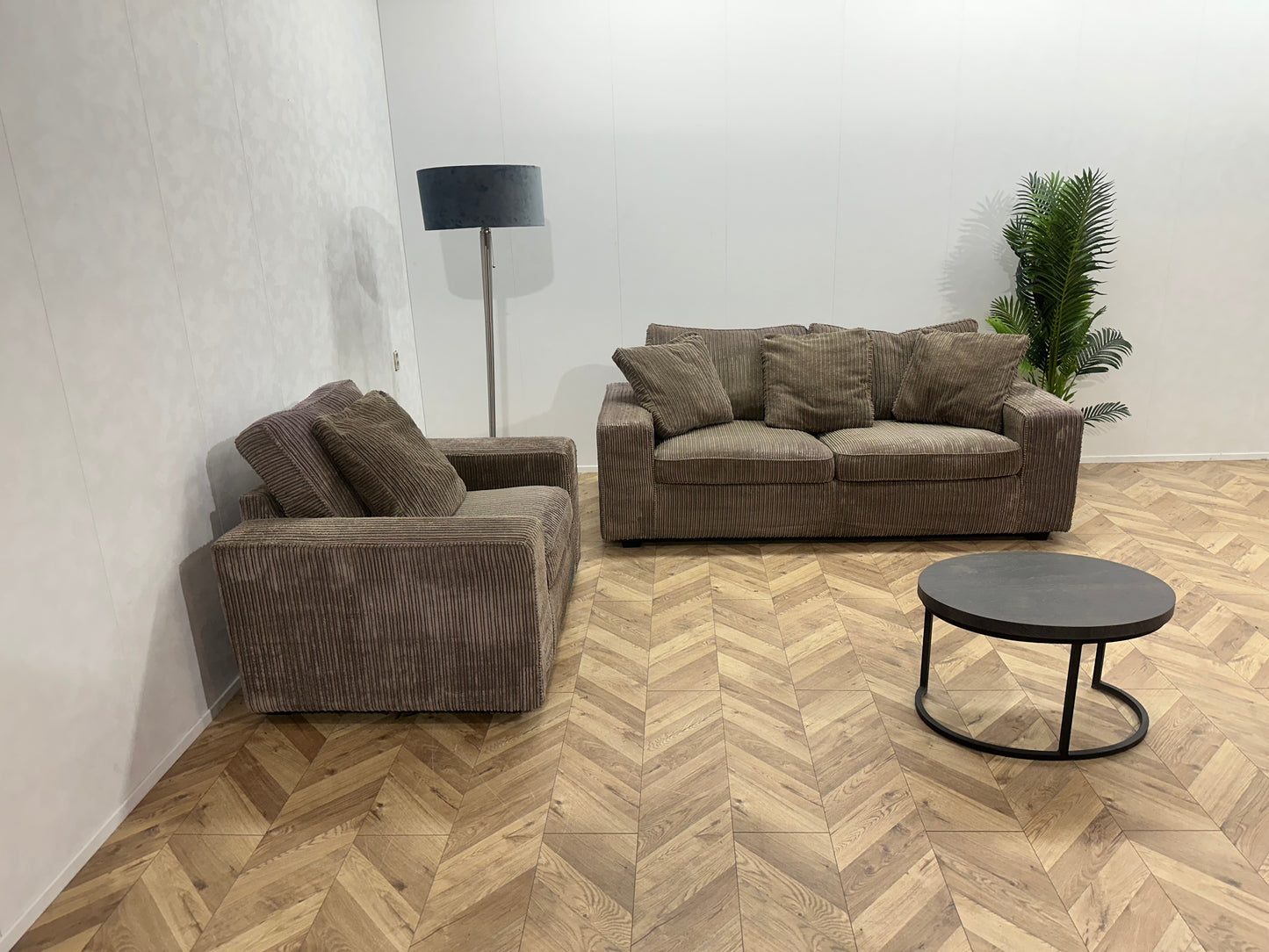 PuraVida Beige Ribstof Banken Set ~ Losse Kussens Met Afneembare Hoezen