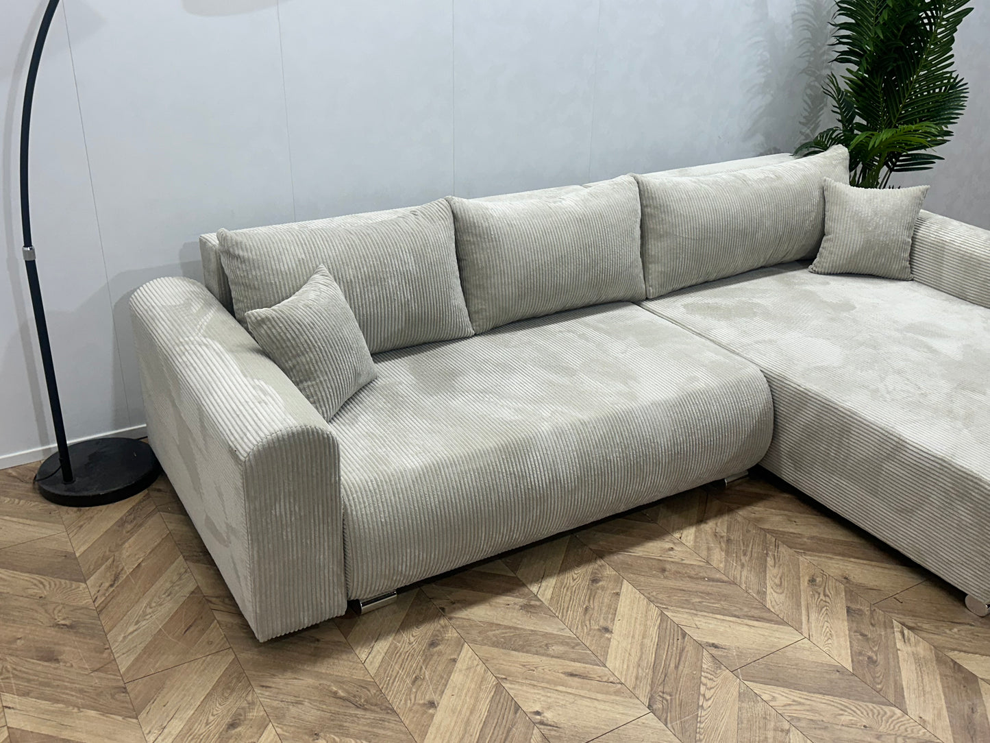 !Showroommodel! Witte Ribstof Hoekbank
