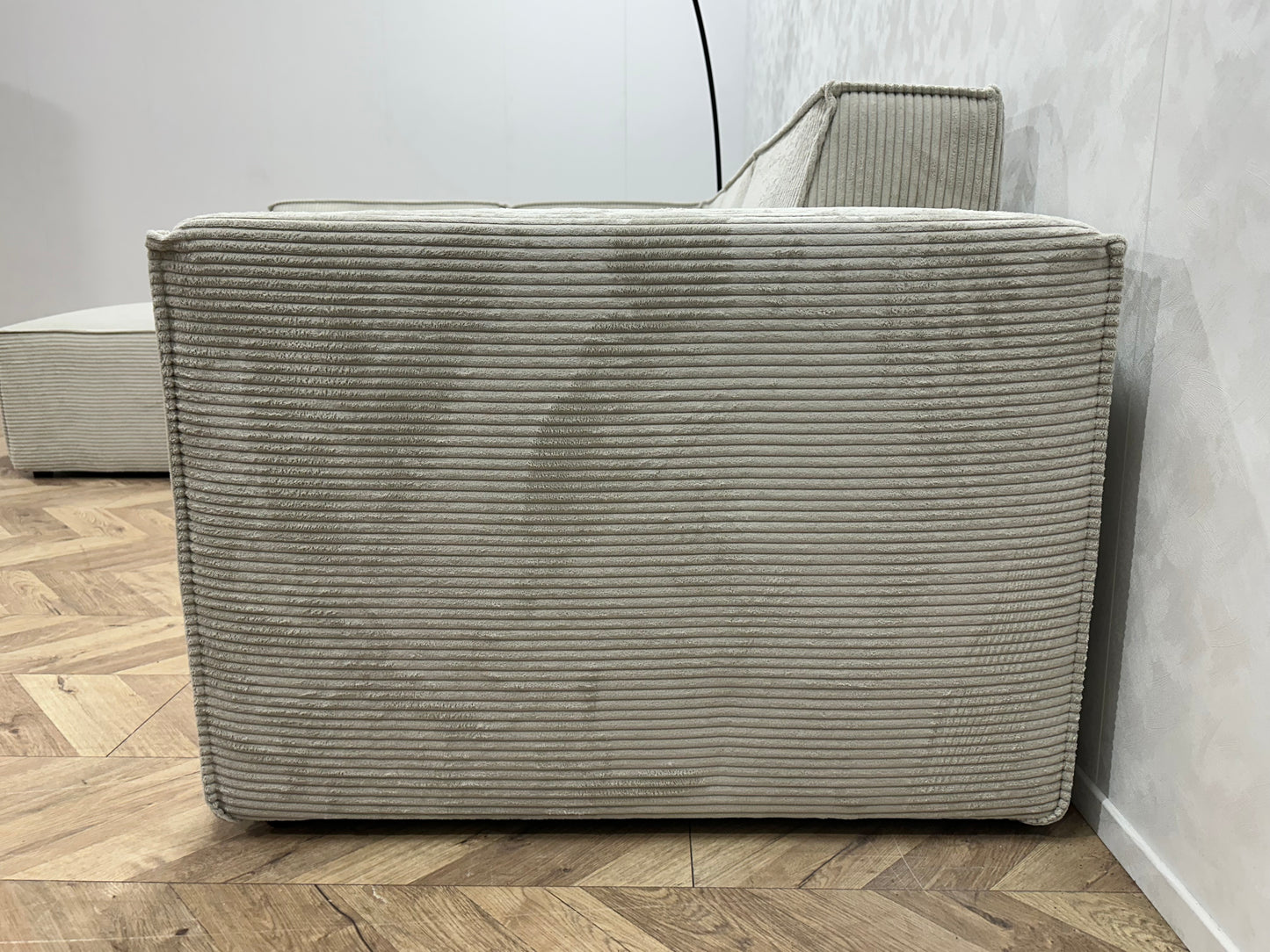 !Showroommodel! Witte Ribstof Hoekbank