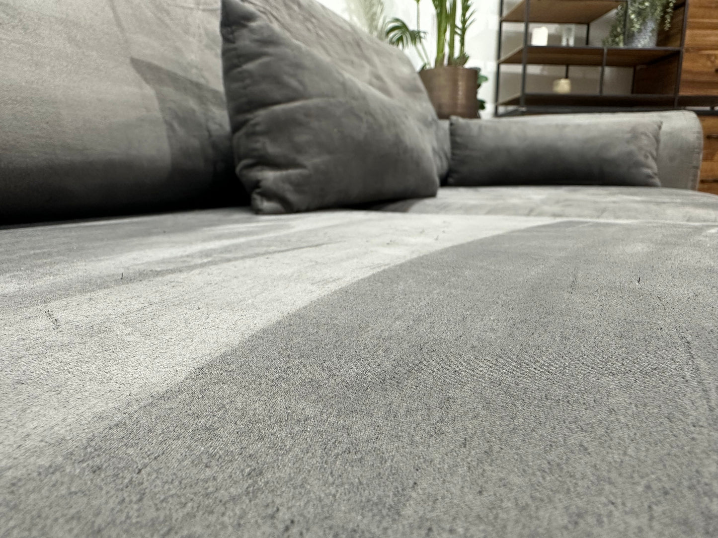 Antraciet Suède Stoffen Hoekbank Inc Hocker ~ Losse Kussens Met Afneembare Hoezen