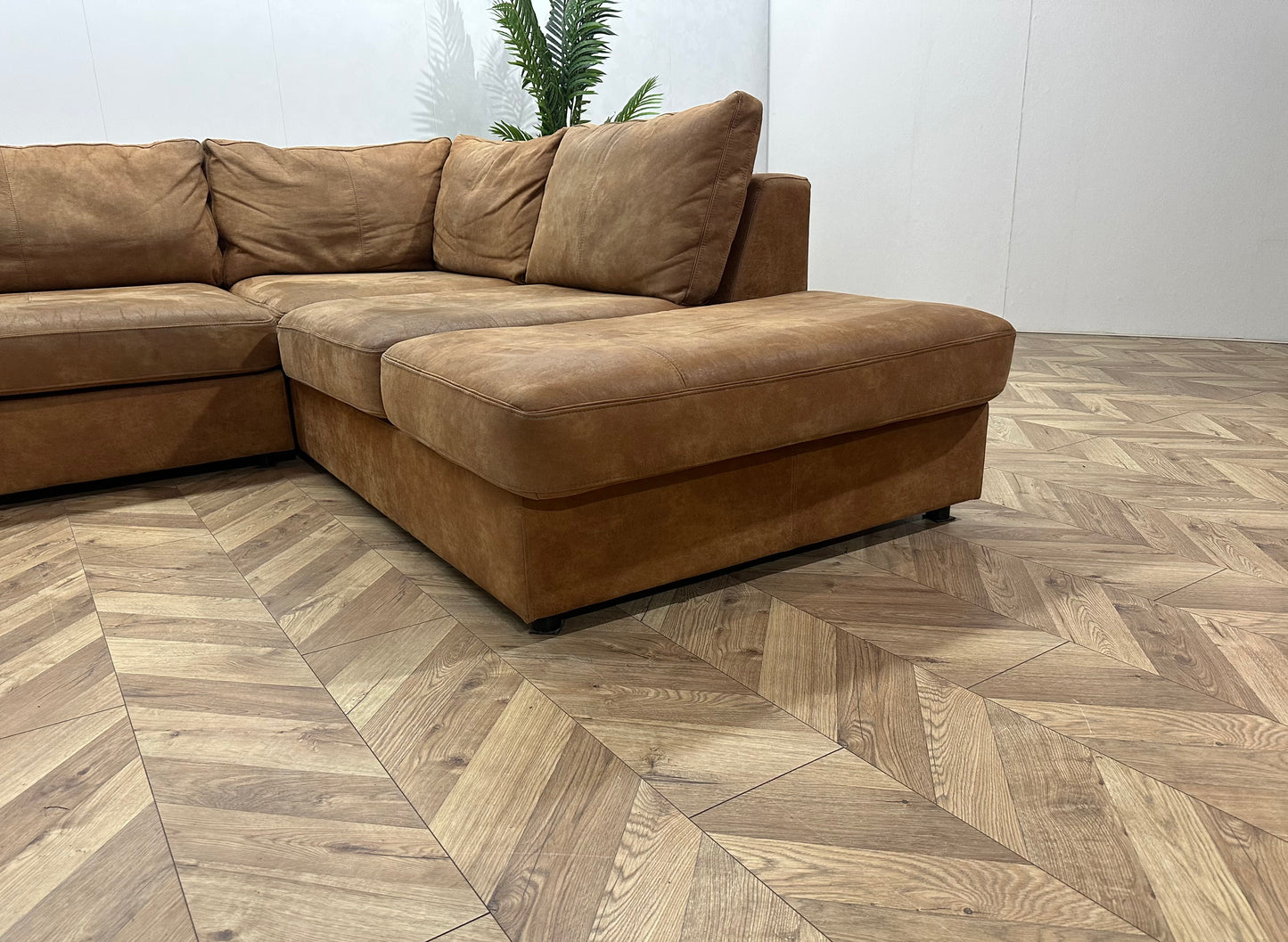 H&H Cognac Bruine Hoekbank ~ Losse Kussens Met Afneembare Hoezen