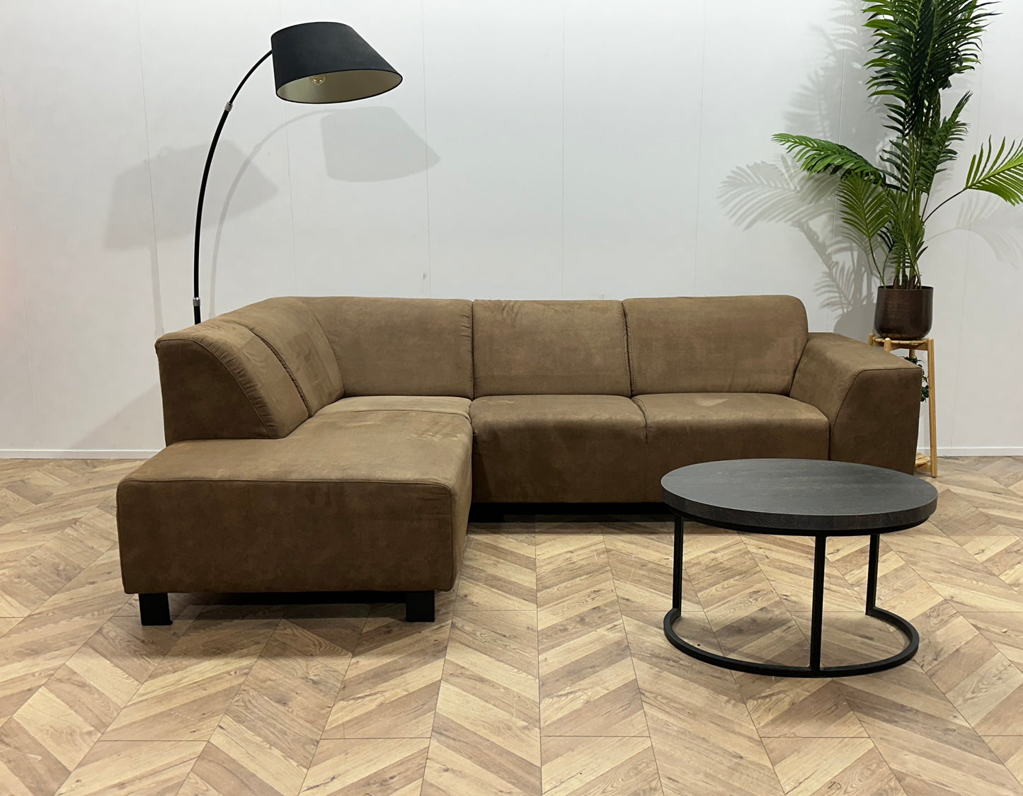 Bruine Suède Stoffen Hoekbank ~ Vaste Kussens