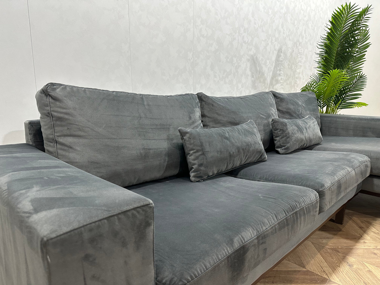 Antraciet Velvet Hoekbank ~ Losse Kussens Met Afneembare Hoezen