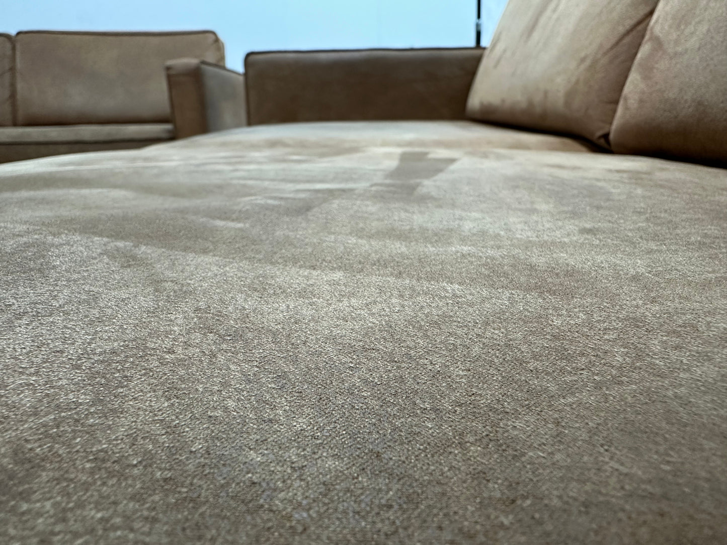 Cognac Bruine Suede Lederen Banken Set ~ Losse Kussens Met Afneembare Hoezen