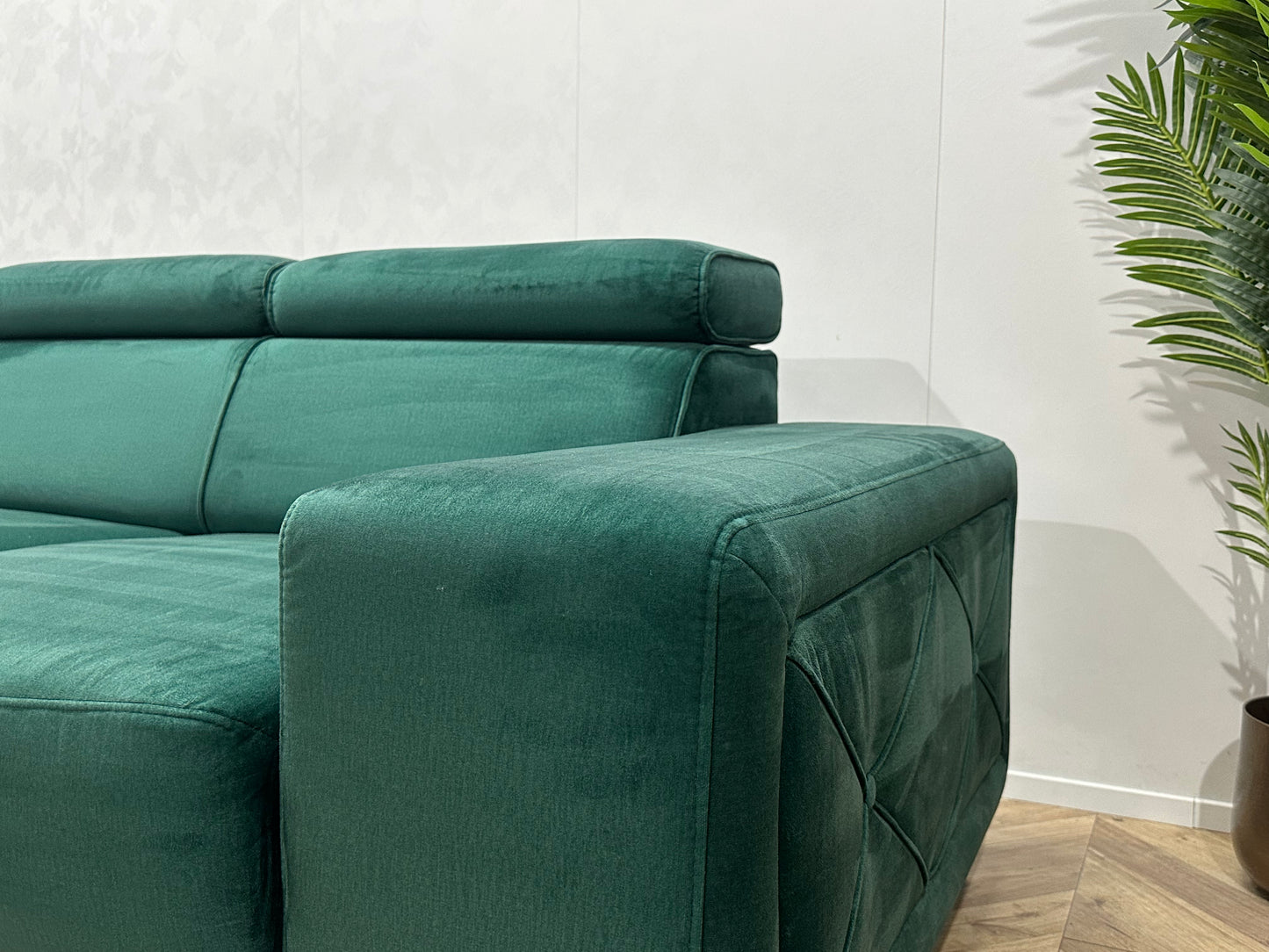 Groene Velvet Hoekbank ~ Verstelbare Hoofdsteunen