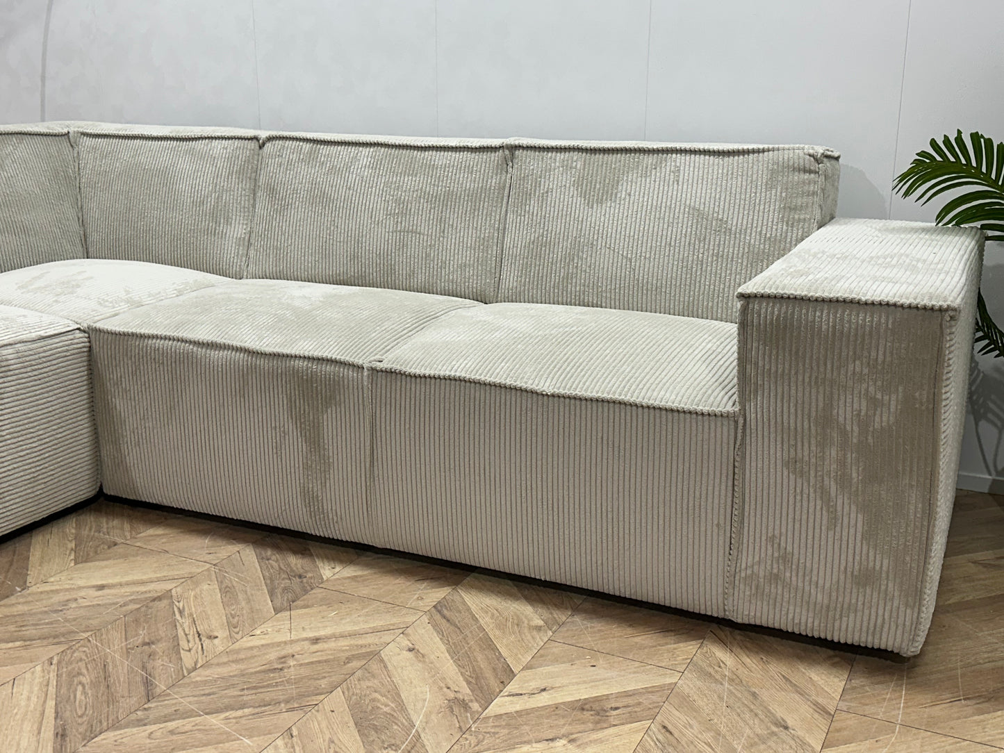 !Showroommodel! Crème Ribstof Hoekbank