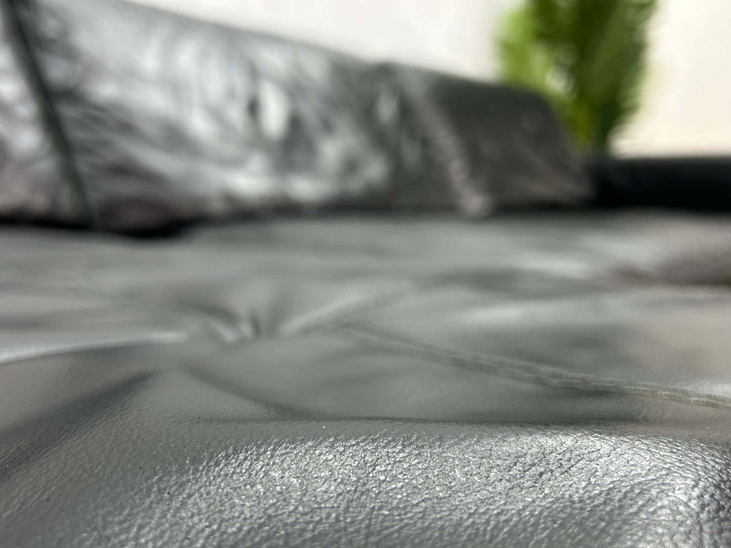 Zwarte Echt Lederen Hoekbank ~ Vaste Kussens