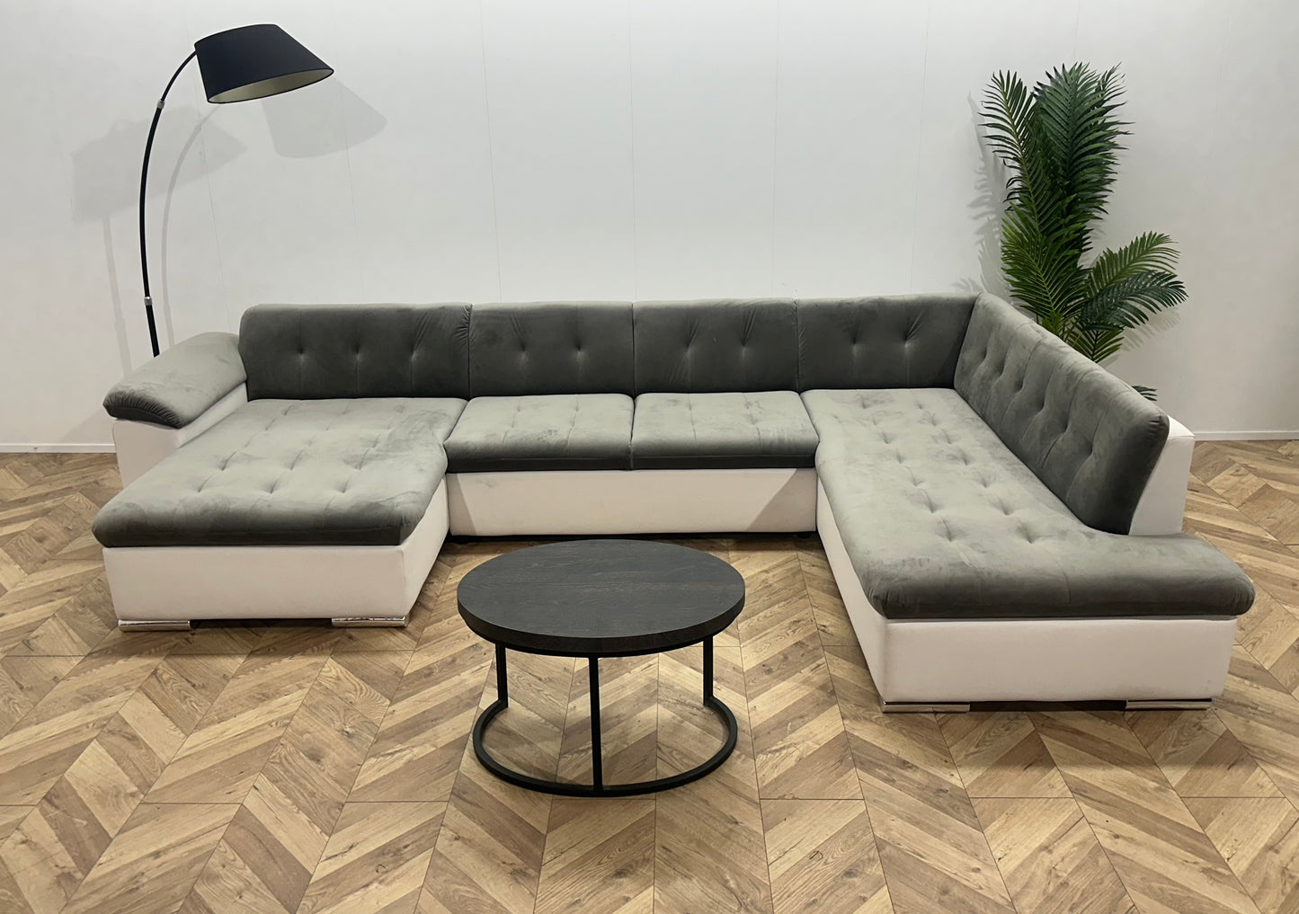 !Showroommodel! Grijze/Witte Velvet/Lederen U Bank