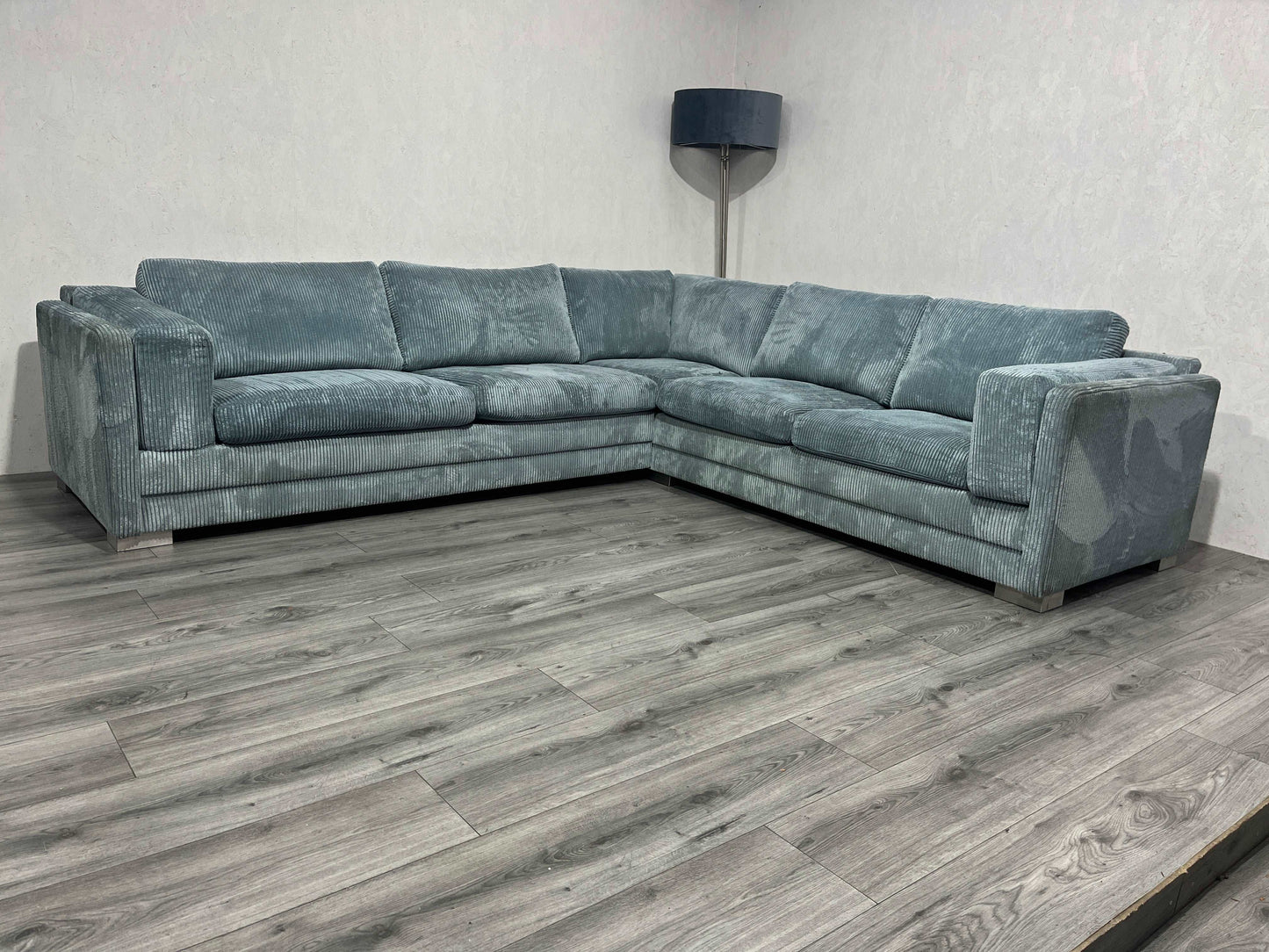 Licht Blauwe Ribstof Hoekbank