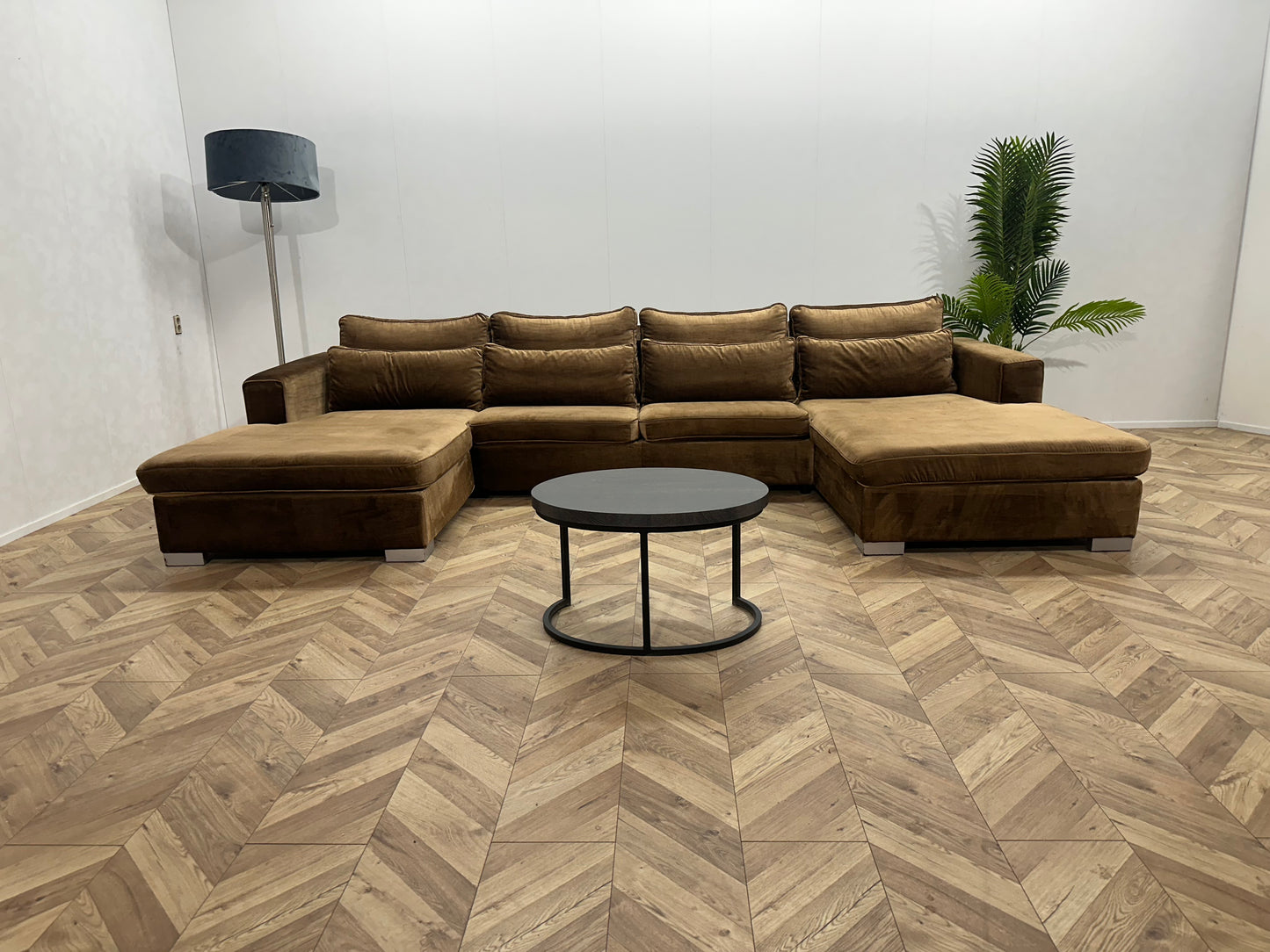 Bruine/Gouden Velvet U Bank ~ Losse Kussens Met Afneembare Hoezen