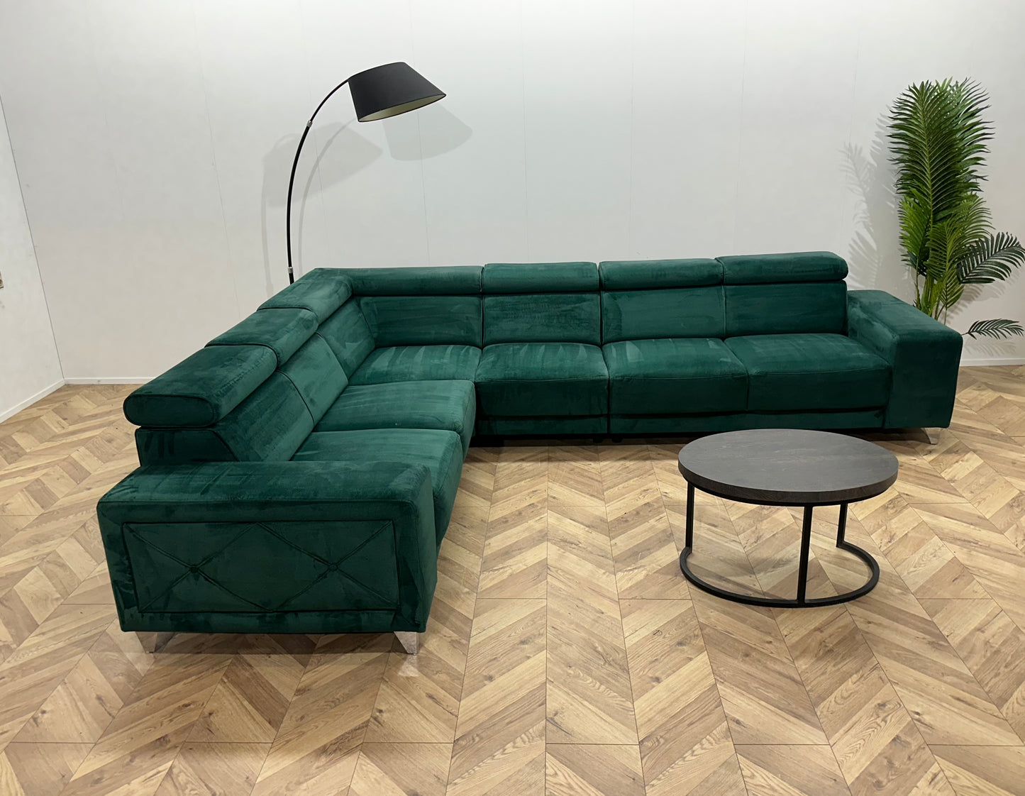 Groene Velvet Hoekbank ~ Verstelbare Hoofdsteunen