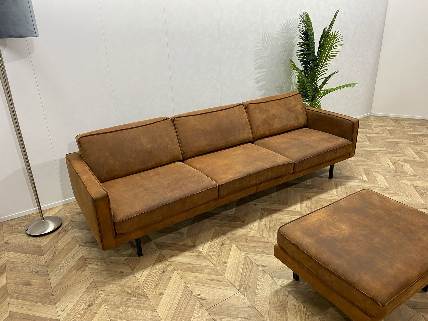 Cognac Bruine 3-Zits Bank Inc. Hocker
