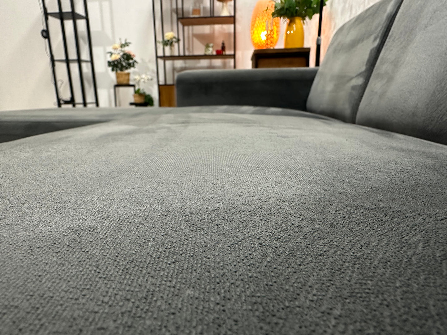 Antraciet Velvet Hoekbank ~ Vaste Kussens