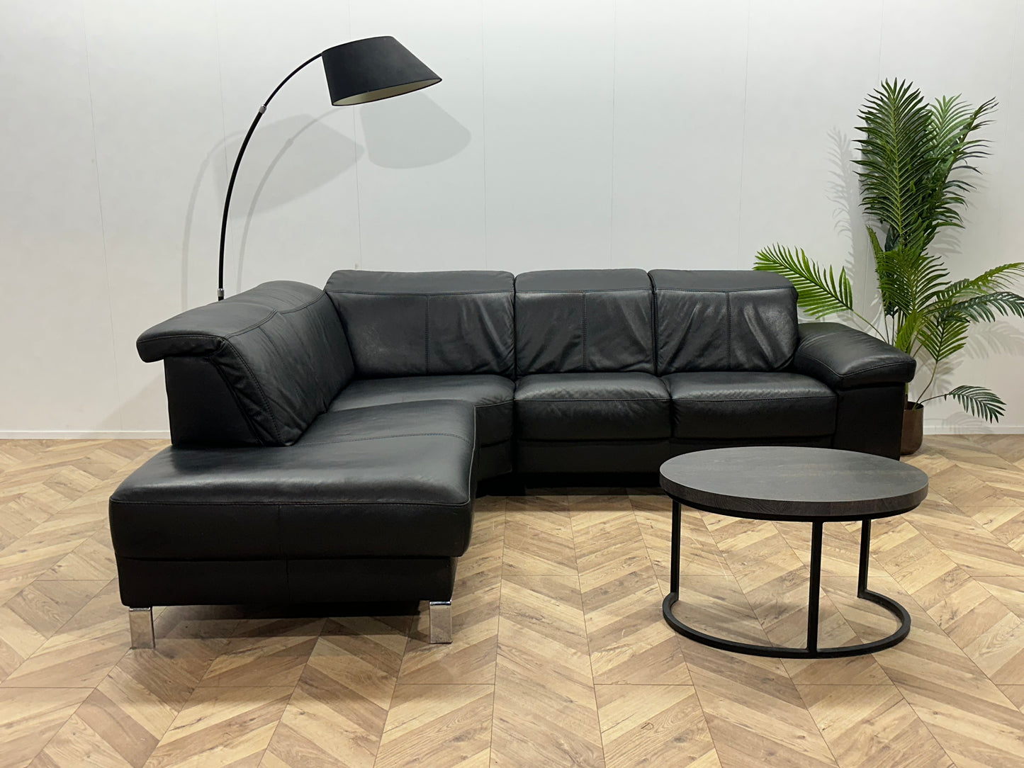 Zwart Echt Lederen Hoekbank ~ Verstelbare Hoofdsteunen