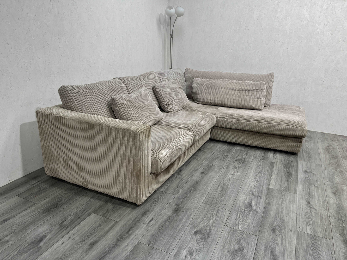 Beige Ribstof Hoekbank ~ Afritsbare Kussen Hoezen