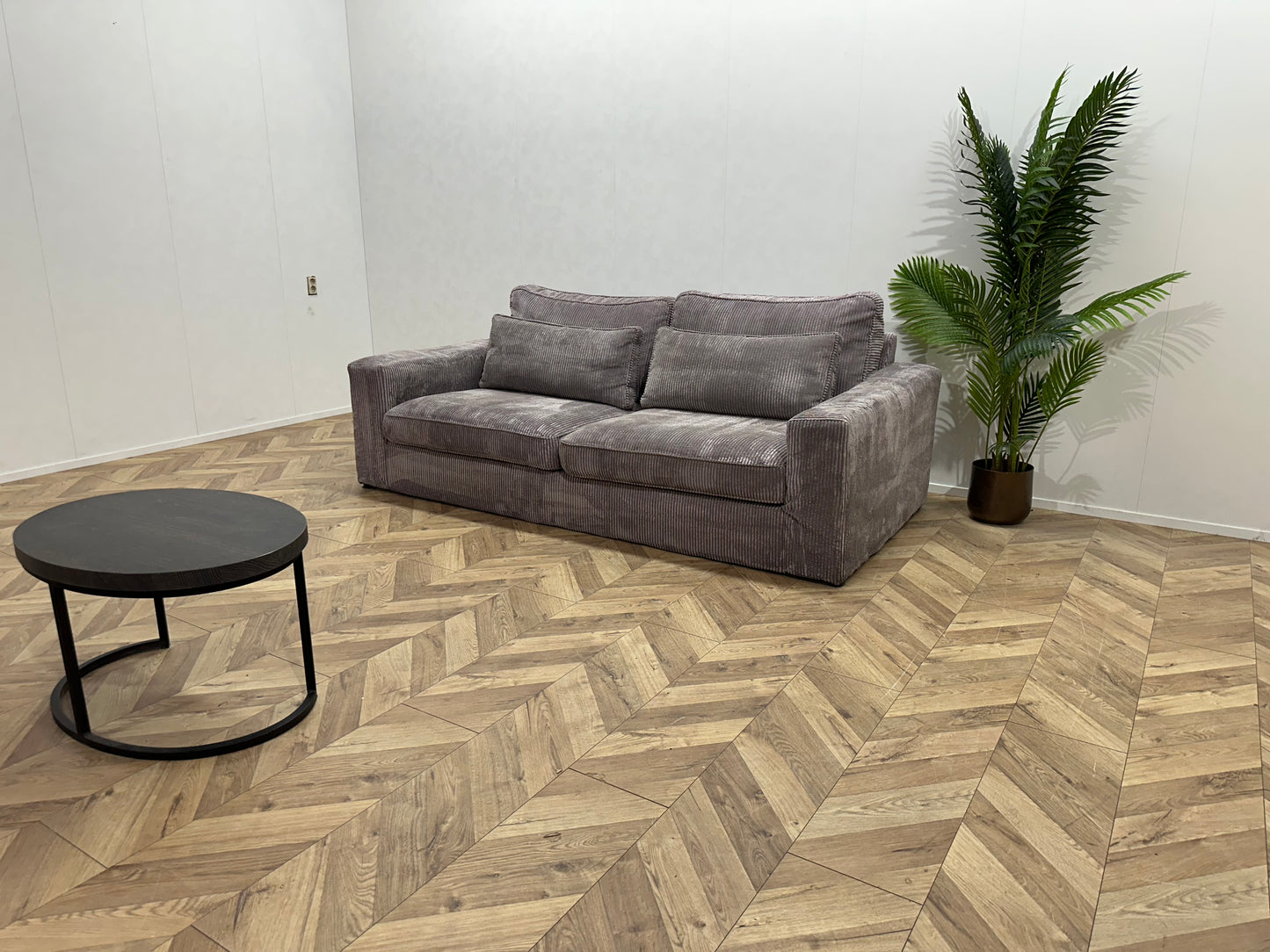 Licht Grijze Ribstof 2.5-Zits Bank ~ Losse Kussens Met Afneembare Hoezen