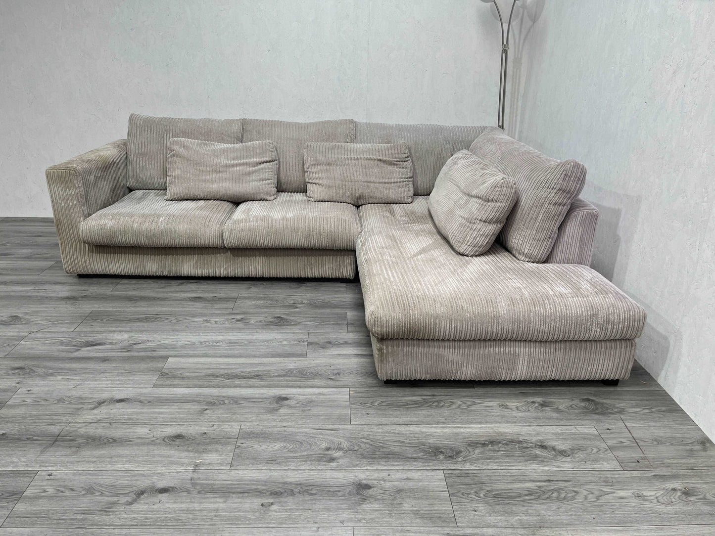 Beige Ribstof Hoekbank ~ Afritsbare Kussen Hoezen