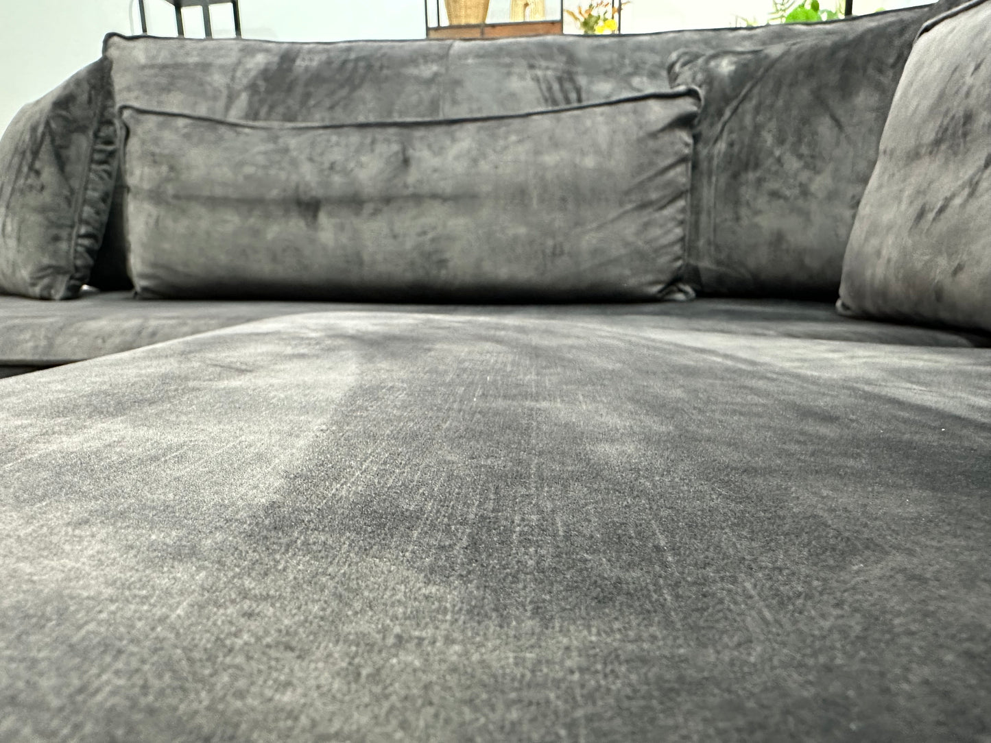 Antraciet Velvet Hoekbank ~ Losse Kussens Met Afneembare Hoezen