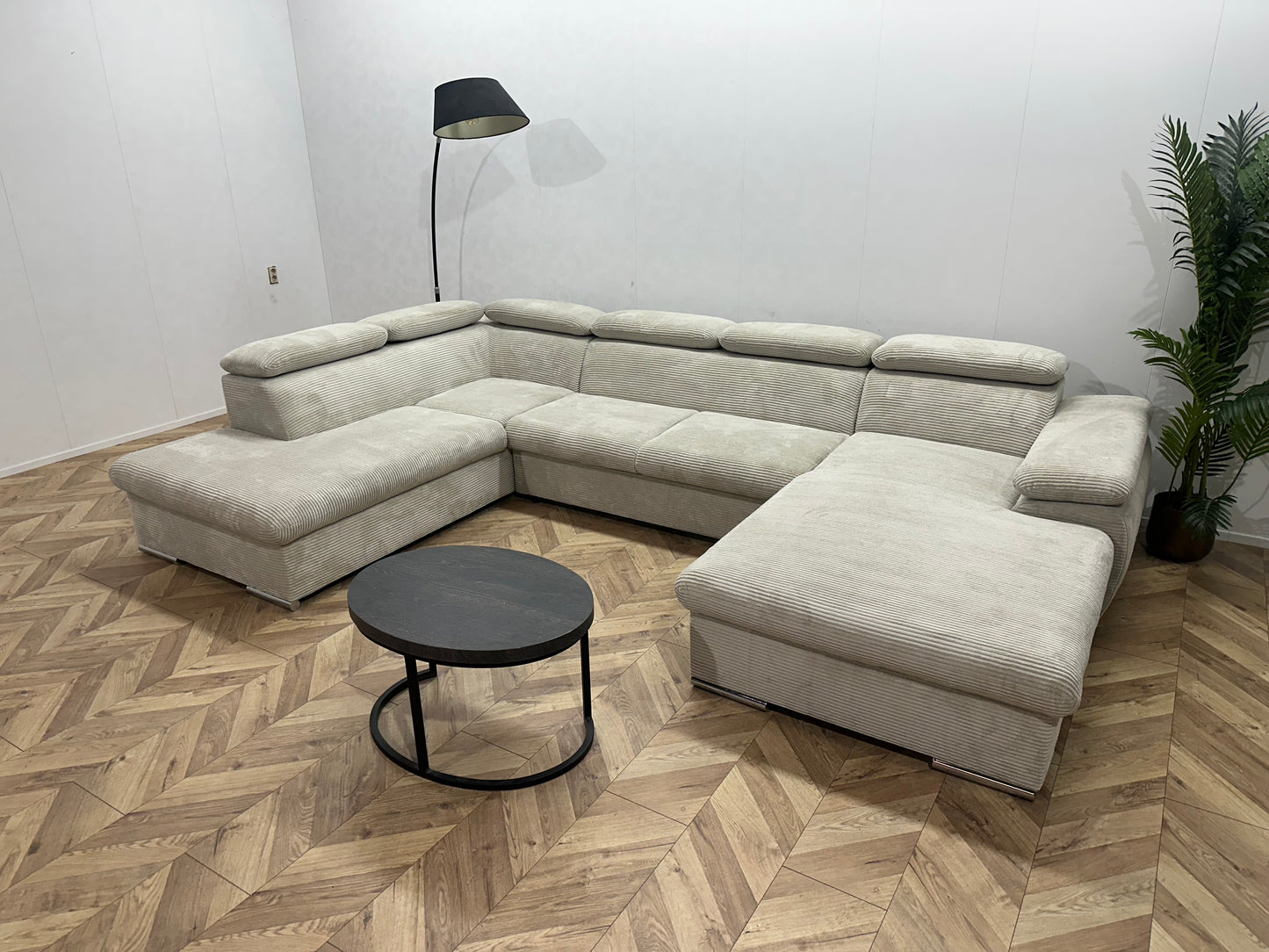!Showroommodel! Witte/Crème Ribstof U Bank ~ Verstelbare Hoofdsteunen
