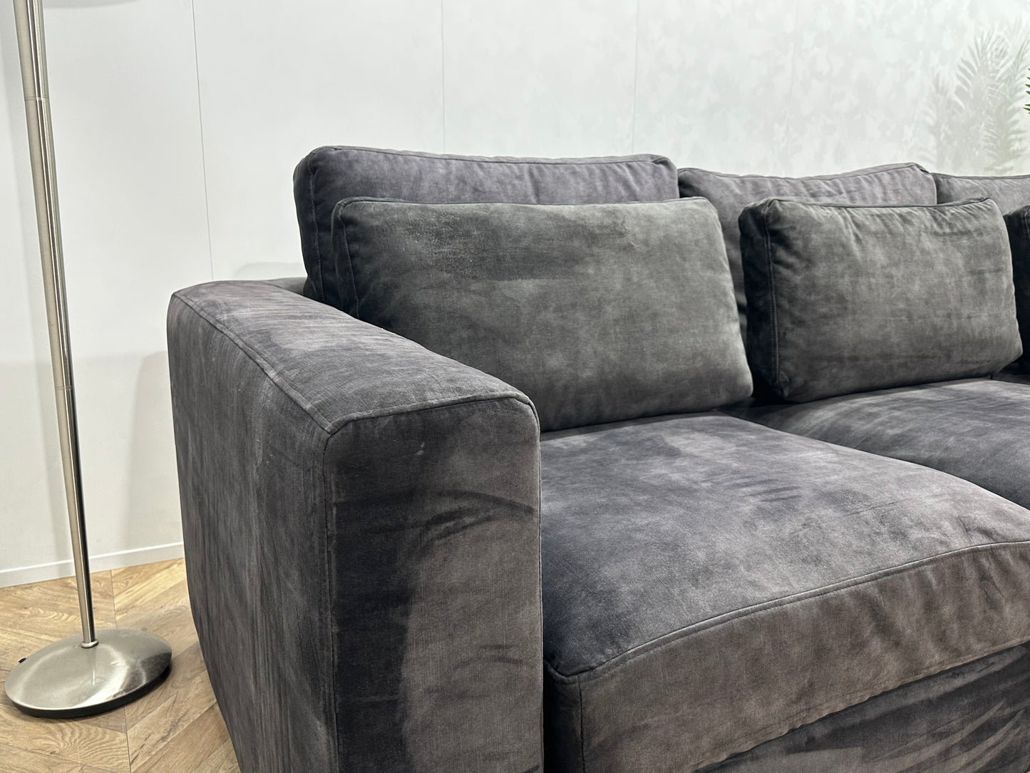 Antraciet Velvet Hoekbank ~ Nieuwstaat