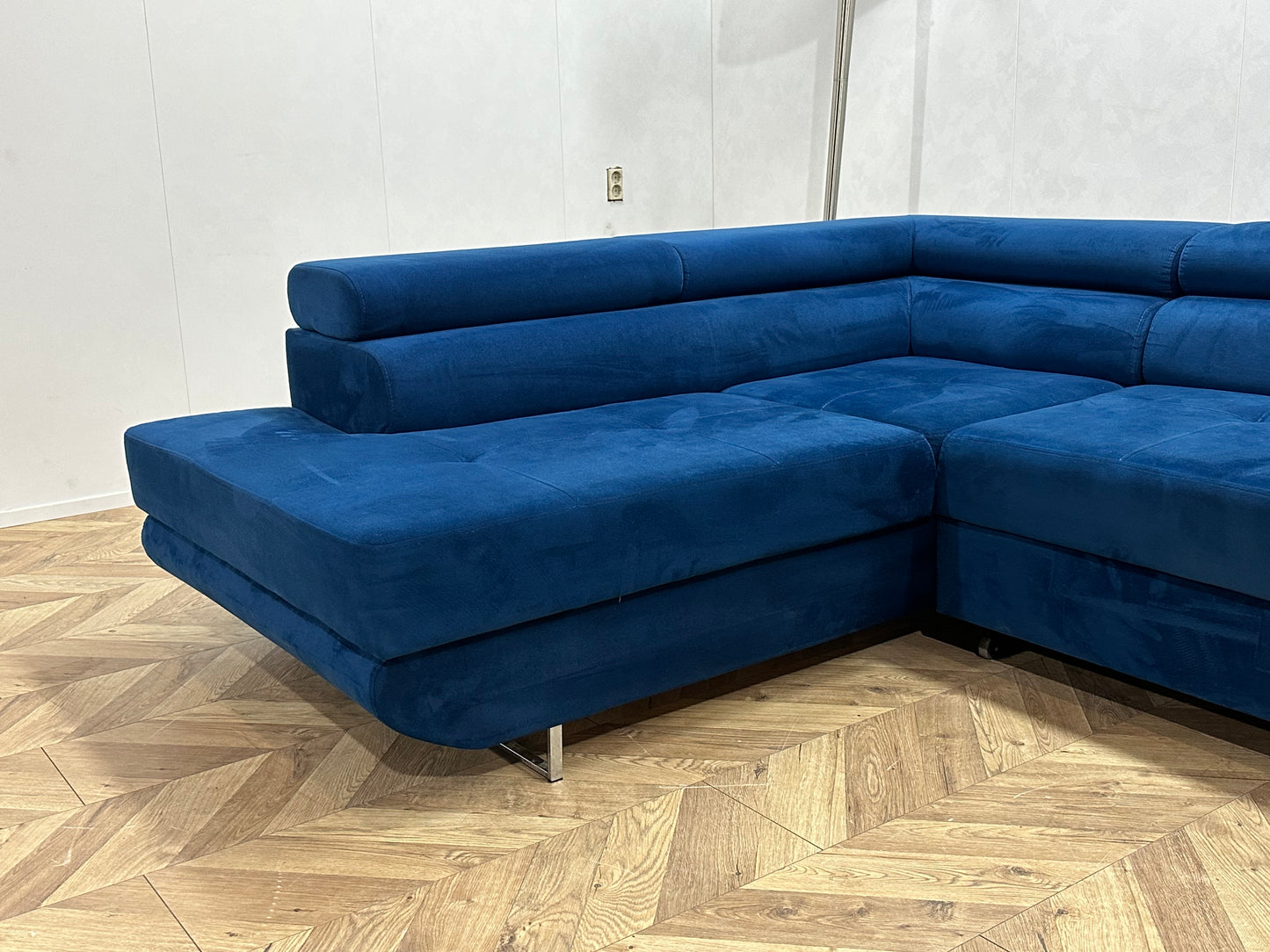 Blauwe Velvet Hoekbank ~ Slaapfunctie ~ Opbergruimte ~ Nieuwstaat
