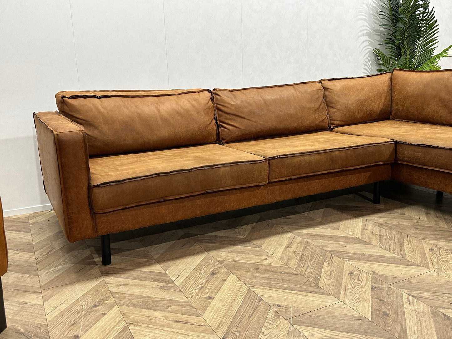Cognac Bruine Suède Lederen Hoekbank Inc Fauteuil ~ Losse Kussens Met Afneembare Hoezen