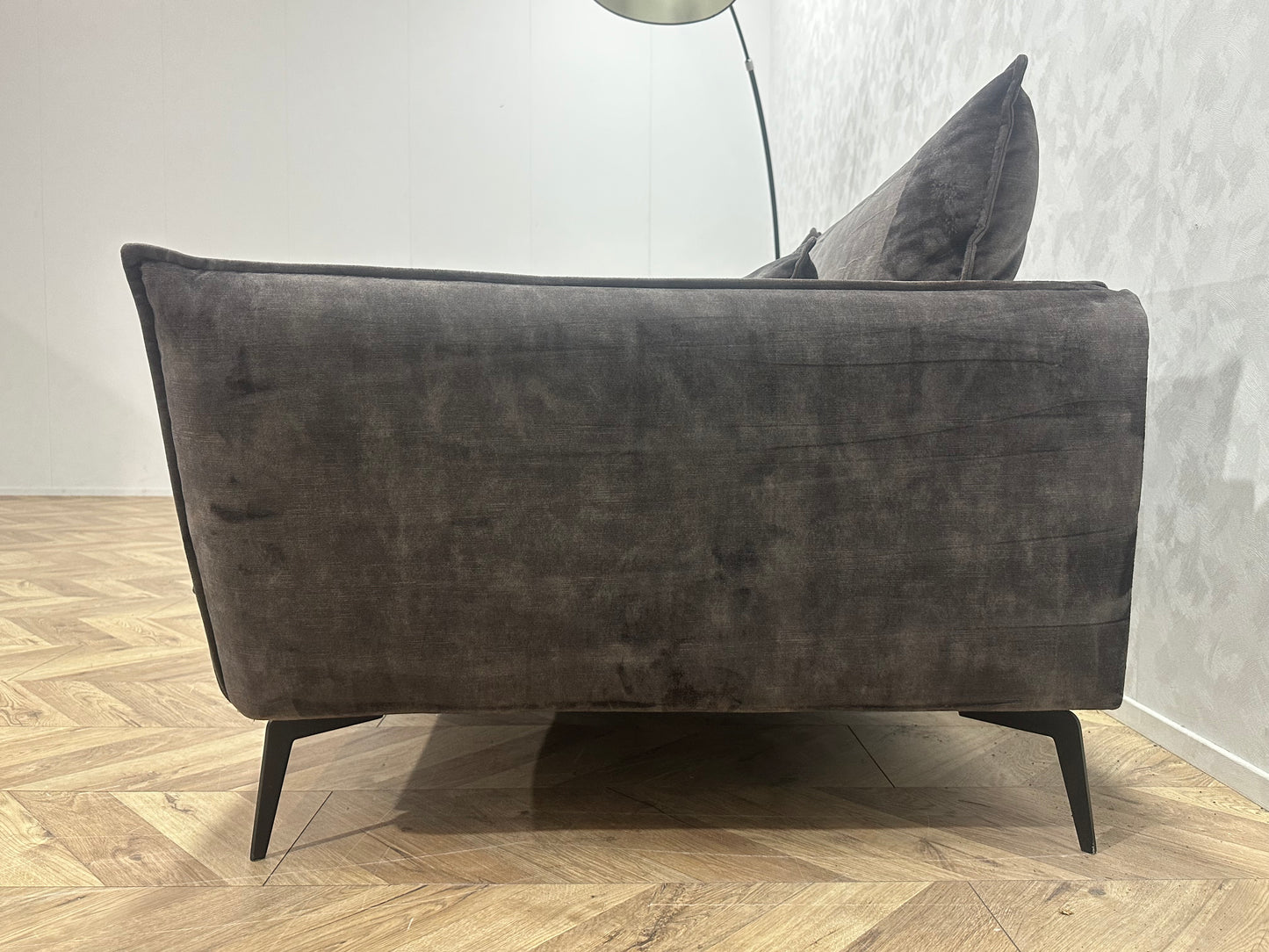 Antraciet Velvet 2.5-Zits Bank Inc Hocker ~ Losse Kussens Met Afneembare hoezen