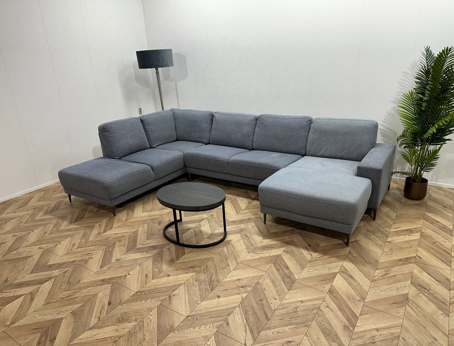 Licht Blauwe/Grijze U Bank ~ Losse RugKussens Met Afneembare Hoezen