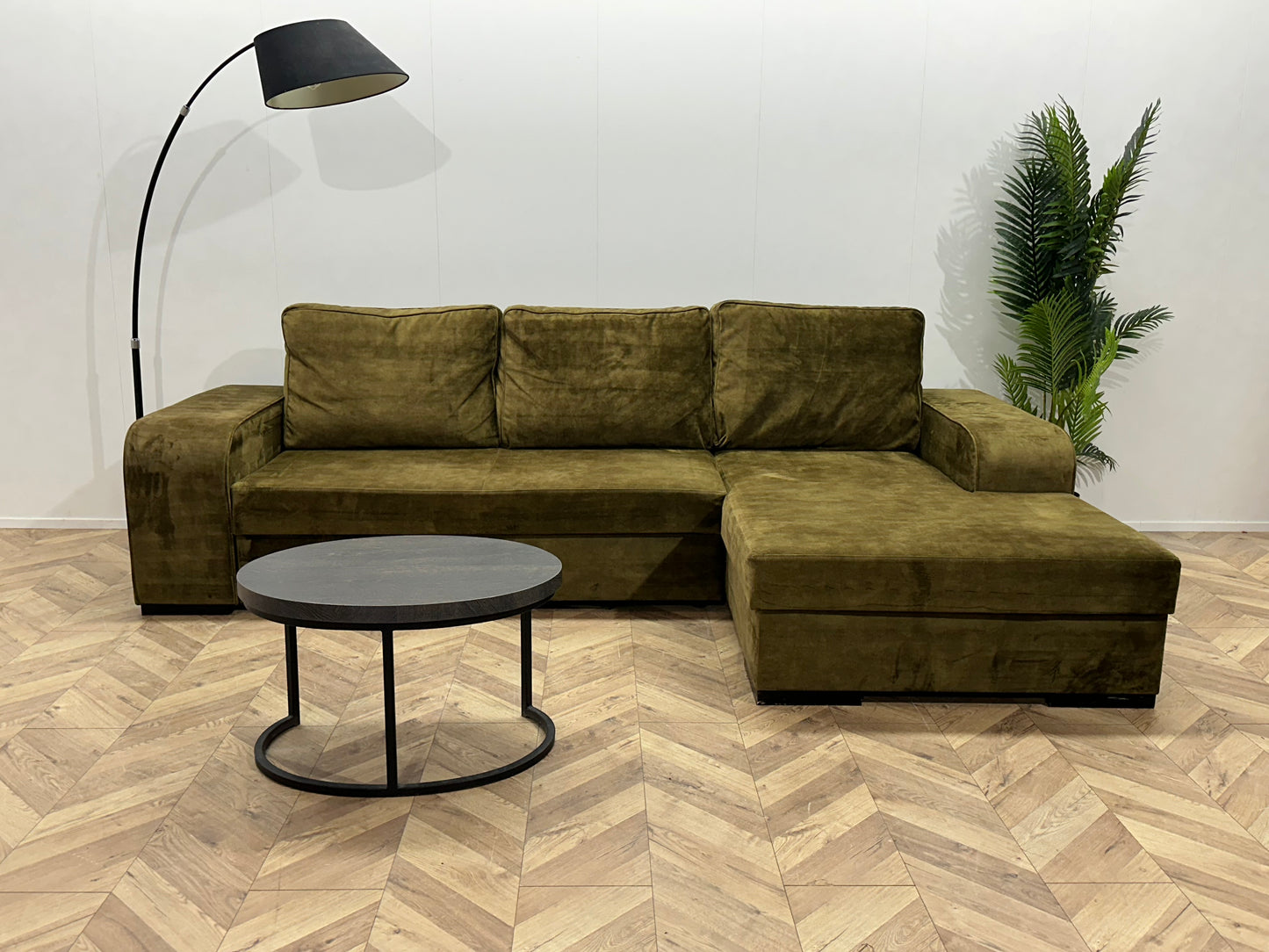 Groene Velvet Hoekbank ~ Losse Rugkussens Met Afneembare Hoezen