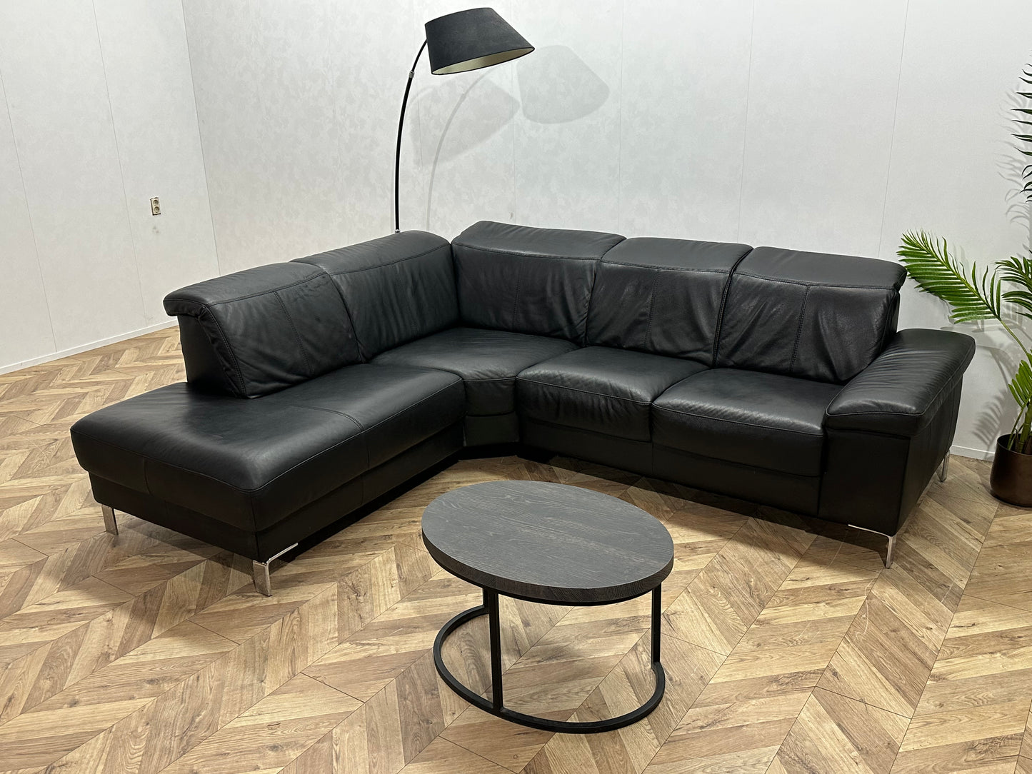 Zwart Echt Lederen Hoekbank ~ Verstelbare Hoofdsteunen