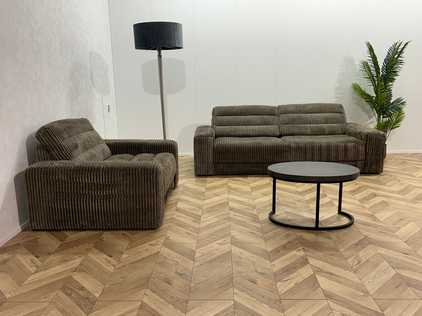 Be Pure Bruine Ribstof Bankenset ~ Losse Rugkussens Met Afneembare Hoezen