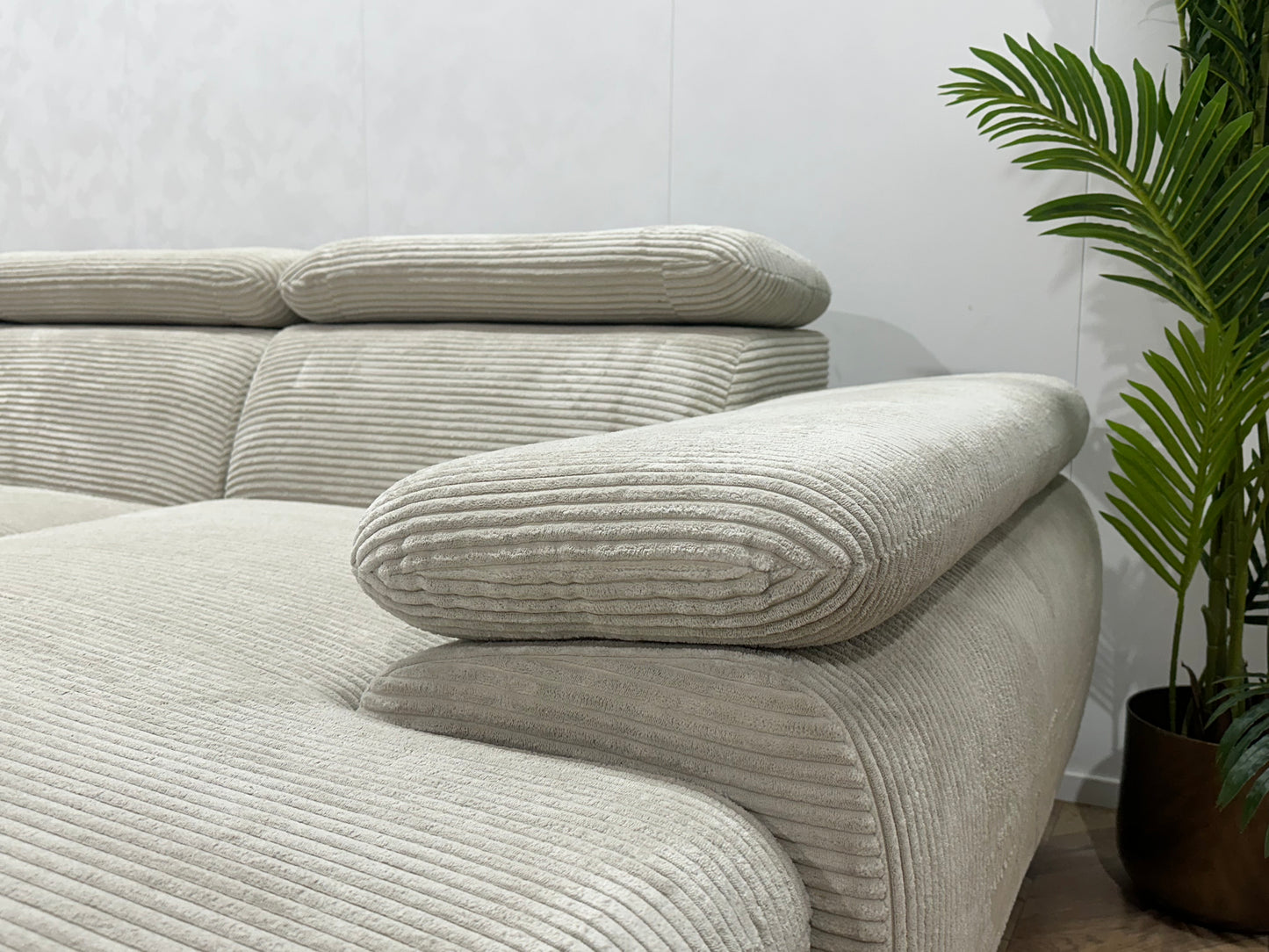 !Showroommodel! Witte/Crème Ribstof U Bank ~ Verstelbare Hoofdsteunen