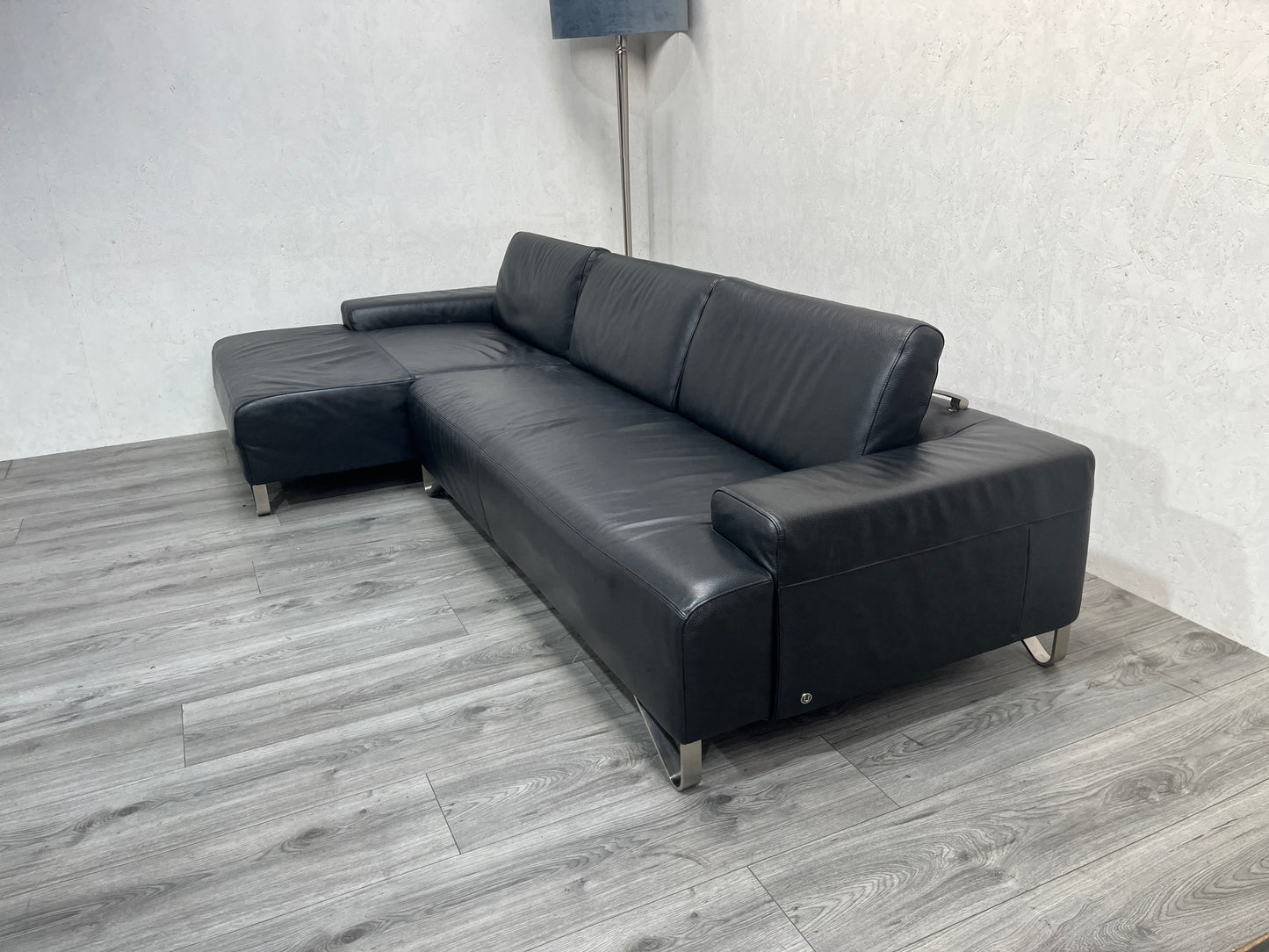 Zwarte Echt Lederen Natuzzi Hoekbank ~ Verstelbare Rugleuningen
