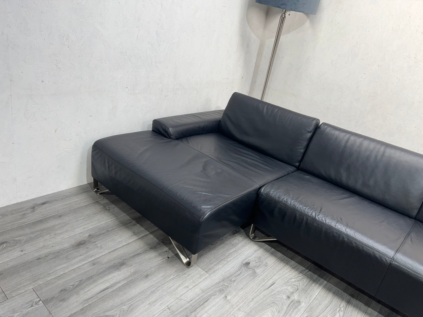 Zwarte Echt Lederen Natuzzi Hoekbank ~ Verstelbare Rugleuningen