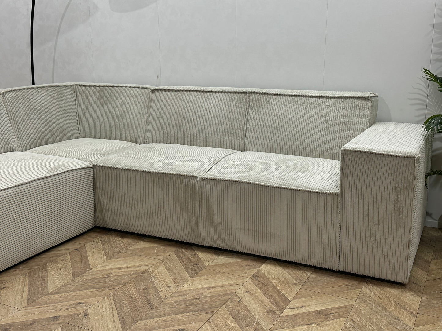 !Showroommodel! Witte Ribstof Hoekbank