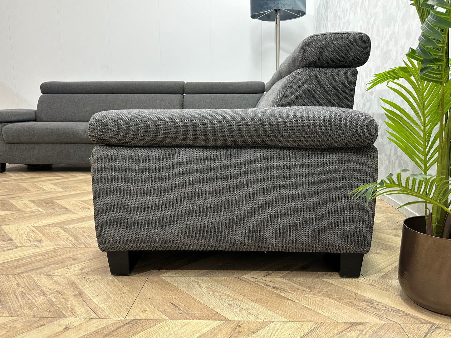 Antraciet Hoekbank Inc Hocker ~ Verstelbare Arm/Hoofdsteunen