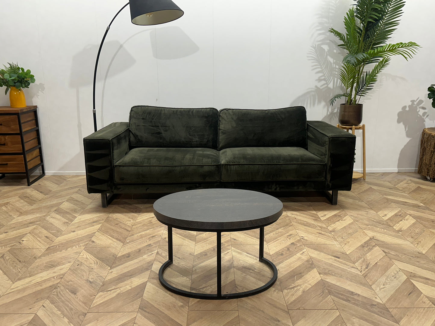 Donker Groene Velvet 2.5-Zits Bank ~ Losse Kussens Met Afneembare Hoezen