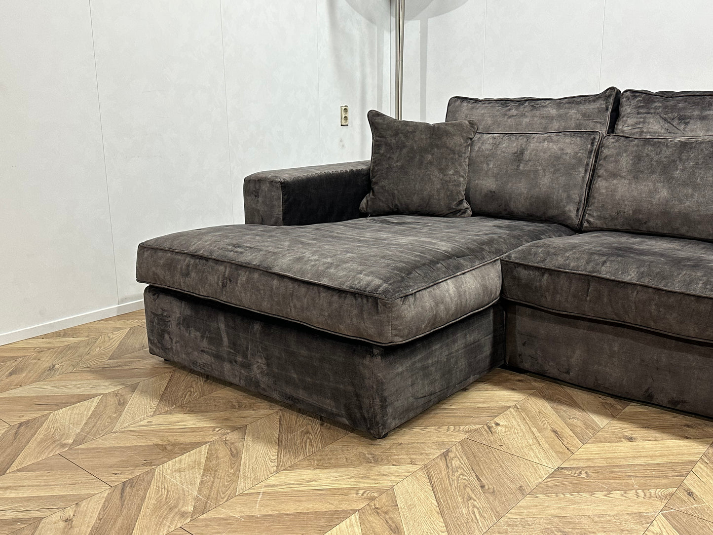 Antraciet Velvet Hoekbank ~ Losse Kussens Met Afneembare Hoezen