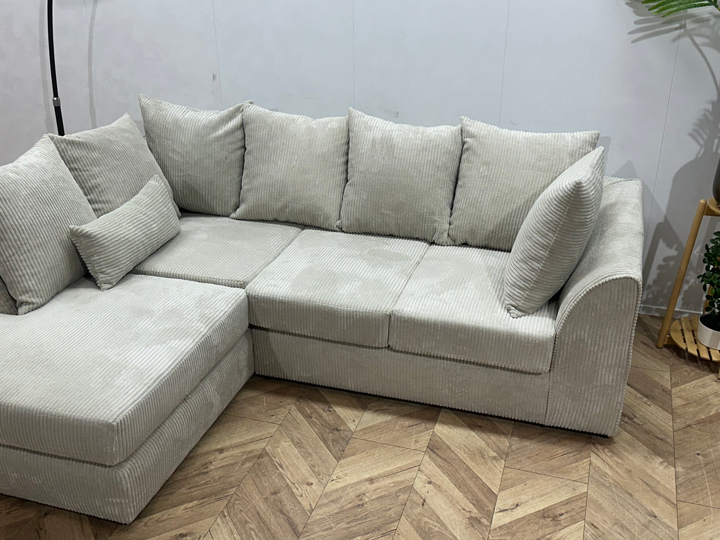 !Showroommodel! Witte/Crème Ribstof Hoekbank