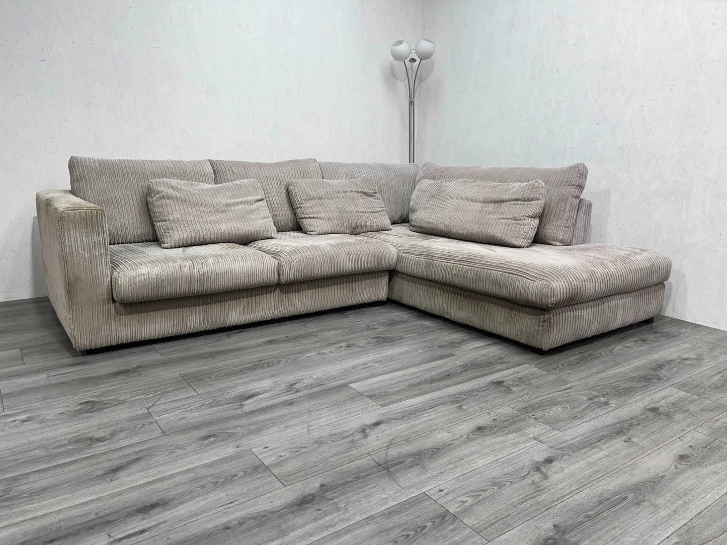 Beige Ribstof Hoekbank ~ Afritsbare Kussen Hoezen