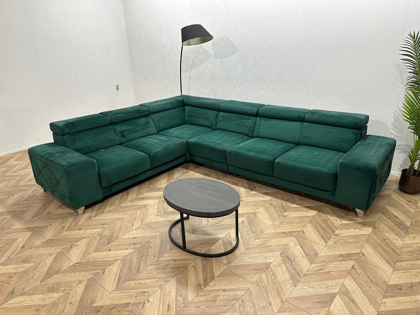 Groene Velvet Hoekbank ~ Verstelbare Hoofdsteunen