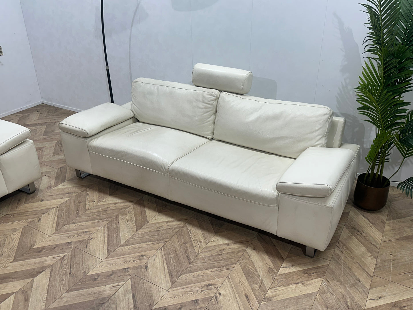 Witte Echt Lederen Banken Set ~ Losse Rugkussens Met Afneembare Hoezen